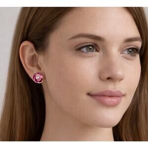 Kate Spade Deco Blossom Rose Stud Earrings Gold Pink Enamel Faux Pearl Spring